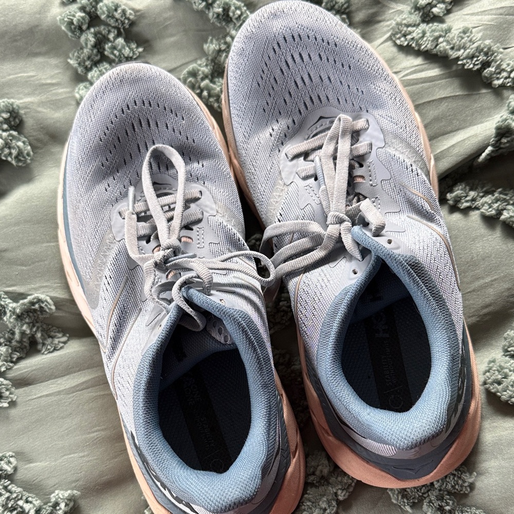 Hoka Women's Light Gray and Peach Sneakers